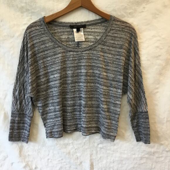 BCBGMaxazria Gray Striped Long Sleeve Crop Top - Picture 1 of 12